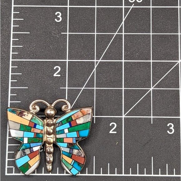 Melvin Cleveland Navajo Stone Inlay Butterfly Sterling Silver Brooch Pin Pendant - Picture 4 of 12